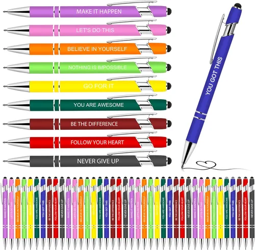 Vista 8 de 10 piezas de bolígrafos inspiradores - Bolígrafos de tinta de bola en masa con punta de lápiz óptico, citas motivacionales, regalos para la escuela