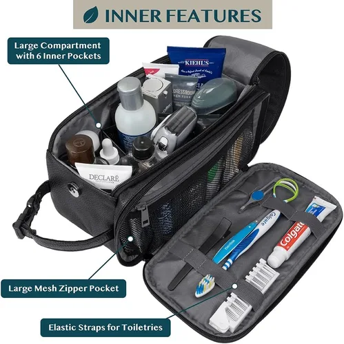 Vista 2 de PAVILIA - Neceser para hombre, kit de afeitado para viaje, neceser de viaje para hombres, organizador de artículos de aseo para el cuidado personal