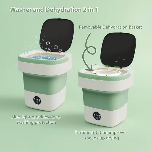 Vista 5 de Mini máquina de lavandería de 17L, lavadora portátil plegable y spinner para ropa de bebé, ropa interior, verde