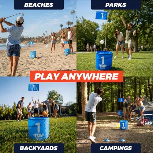 Vista 5 de TOY Life Juego de cubo de golf, juego de golf de 3 agujeros para adultos, familia y niños, campo de golf portátil con pelotas y bandera, juego