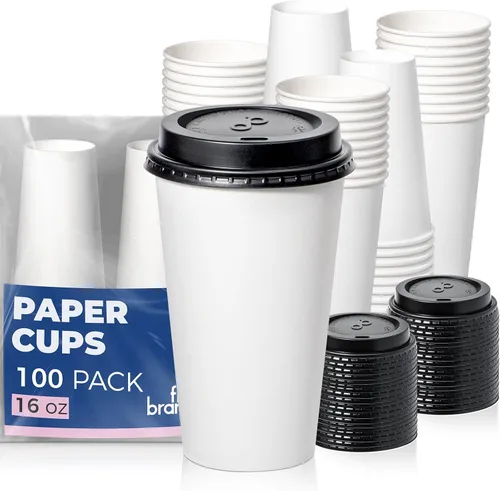 Vista 20 de Fit Meal Prep Paquete de 100 Tazas de Café Desechables de 4 oz con Tapas, Vasos de Papel Premium Para Llevar, Tazas de Café Caliente a Prueba