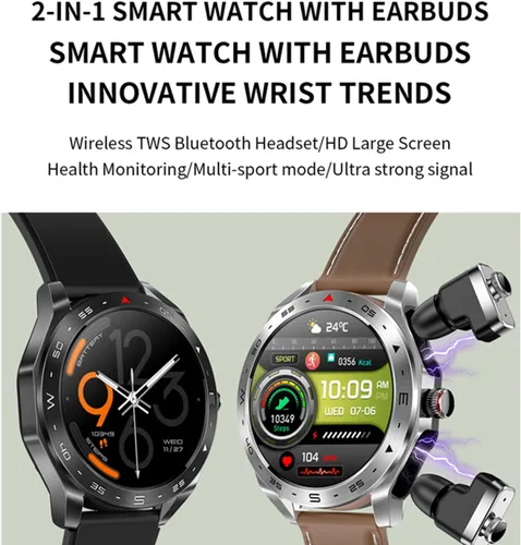 Vista 2 de Reloj inteligente T95 con auriculares para iPhone, Android, teléfonos inteligentes de 1.52 pulgadas, redondo, Bluetooth, llamadas, reloj Negro