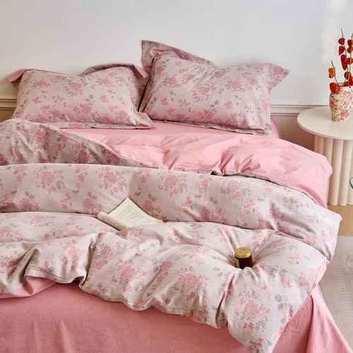 Vista 35 de EAVD Elegante funda de edredón floral pequeña, tamaño individual, suave, 100% algodón, con estampado floral pequeño, con 2 fundas de almohada