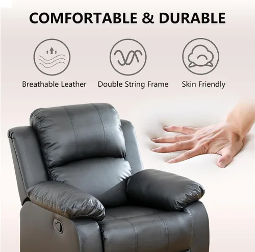 Vista 6 de Conjunto de sofá para sala de Estar, sillón reclinable de cuero transpirable, sofá de 3 plazas para cine en casa con portavasos para apartamento