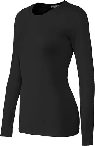 Vista 2 de Bozzolo Camiseta básica de manga larga con cuello redondo cálido suave y elástico para mujer