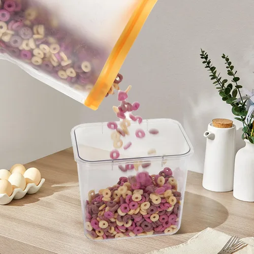 Vista 8 de Recipientes de plástico de gran capacidad para almacenamiento de alimentos con tapa de bambú, caja de sellado a prueba de humedad con tapas