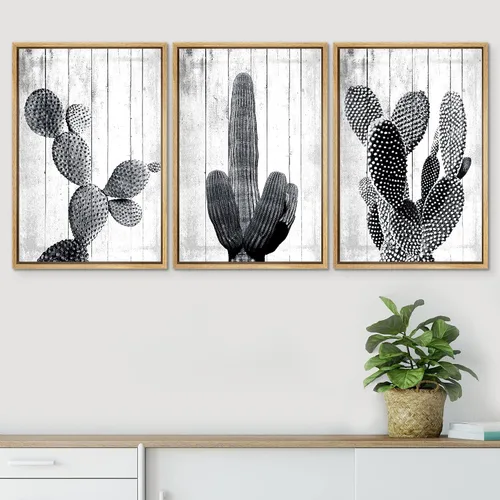 Vista 260 de SIGNWIN Lienzo enmarcado para pared, juego de arte de collage de hojas transparentes en blanco y negro, ilustraciones de naturaleza silvestre, arte