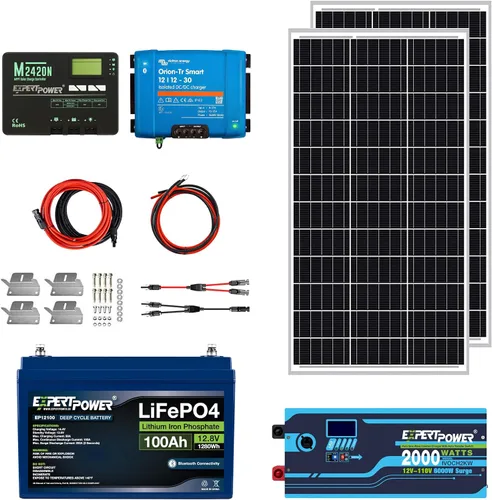 Vista 5 de ExpertPower Kit de energía solar de 1.3KWH 12V LiFePO4 12V 100Ah, paneles solares mono de 200 W, controlador de carga solar MPPT de 20 A, cargador