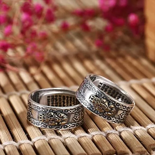 Vista 7 de Feng Shui Pixiu Mantra Ring, 2 anillos Feng Shui para hombres y mujeres, Feng Shui Pixiu Mani Mantra Protection Ring, Feng Shui Ring para riqueza
