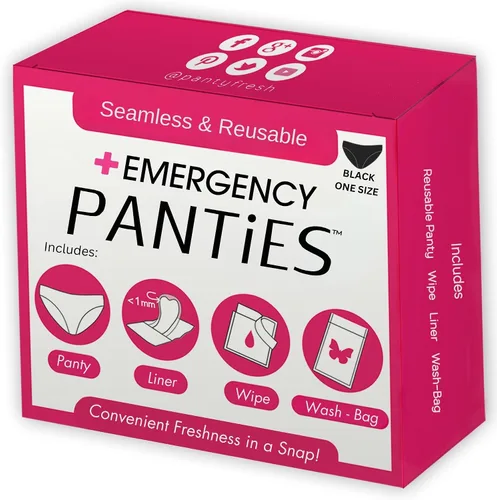 Vista 6 de Kit de bragas de emergencia 4 en 1 = ropa interior sin costuras, toallitas frescas y trazador de líneas para accidentes, kit de aseo para viajes