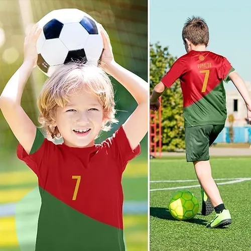 Vista 2 de Camiseta de fútbol No. 7, camiseta de fútbol 2022, camiseta para niños y jóvenes, juego de camiseta de fútbol (10 años-11 años, rojo)