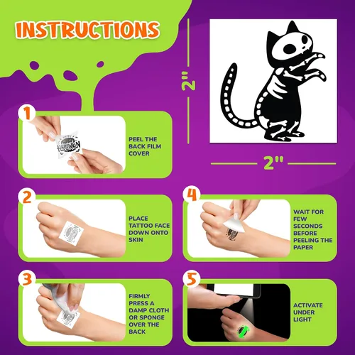 Vista 7 de ArtCreativity Tatuajes temporales individuales de Halloween que brillan en la oscuridad para niños, juego de 144 tatuajes en 12 diseños