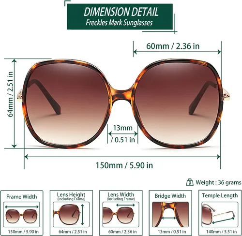 Vista 6 de Freckles Mark Gafas de sol cuadradas de gran tamaño de los años 70 para mujer, marco de plástico rectangular vintage