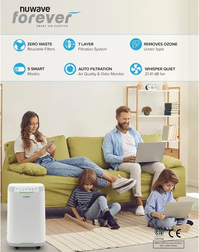 Vista 2 de Nuwave Forever - Purificador de aire para el hogar, habitación grande de hasta 2,002 pies cuadrados, sensores duales, 7 filtros fáciles de limpiar
