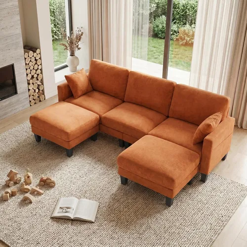 Vista 10 de VINGLI Sofá en forma de U de 100 pulgadas de ancho con otomana, asiento de 22 pulgadas de profundidad, cómodos sofás seccionales para sala de estar