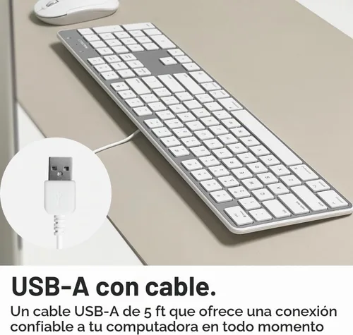 Vista 6 de Macally Teclado USB ultradelgado con cable con teclado numérico para Apple Mac Pro, MacBook Pro/Air, iMac, Mac Mini, computadoras portátiles