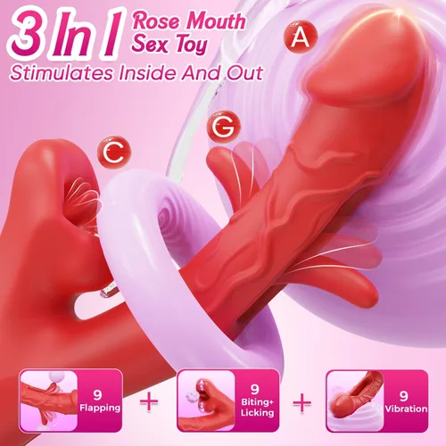 Vista 2 de Juguetes para adultos, vibrador sexual – Vibrador de lengua rosa juguete sexual con 9 aletas y 9 lamidas y 9 vibraciones para punto G y clítoris