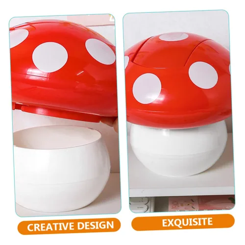 Vista 9 de Lindo cubo de basura con forma de hongo con tapa oscilante, cubo de basura para escritorio, cubo para sala de estar