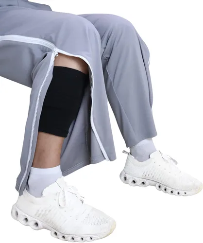 Vista 4 de Pantalones rasgados para hombre, pantalones con cremallera lateral, pantalones de pierna con cremallera, pantalones de recuperación después