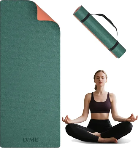 Vista 9 de Yoga Mat Non Slip, Anti-Tear 1/4" & 2/5" Thick TPE Yoga Mats for Women and Men, a stylish and practical dual-tone yoga mat.72"x24" Exercise &