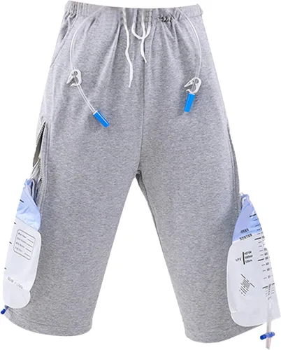 Vista 10 de Pantalones recortados con catéter, bolsa de orina, pantalones recortados para hombres y mujeres, pantalones de cuidado de incontinencia de doble