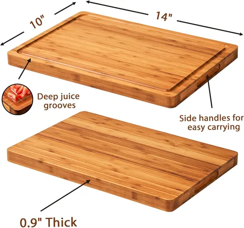 Vista 2 de Tablas de cortar de bambú para cocina, bloque de carnicero de madera extra gruesa, bloque de madera resistente, tablas de embutidos y platos