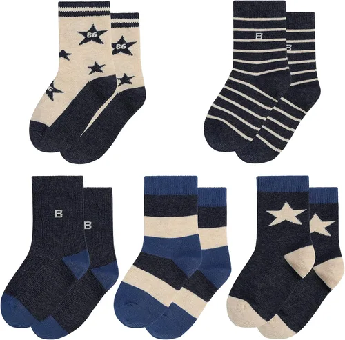 Vista 5 de HUMAN FEELINGS Calcetines para niños calcetines deportivos para niños de 4 a 12 años paquete de 5 pares de calcetines de vestir Azul-Blanco