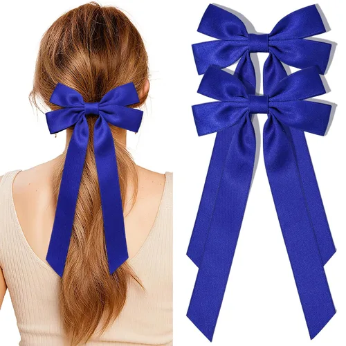 Vista 9 de Lazos de satén sedoso y pinzas de cocodrilo, soportes para cola de caballo de cinta negra, accesorios para el cabello para mujeres, niñas, niños