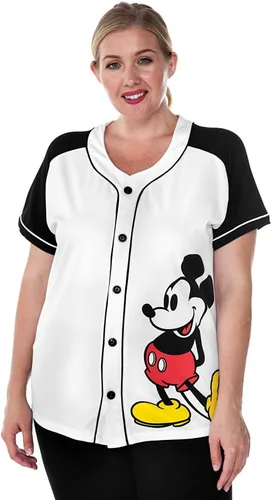 Vista 6 de Disney Mickey Mouse Stitch Jack Skellington - Camiseta para mujer, con botones frontales, talla grande