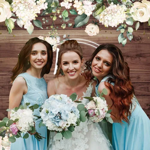 Vista 6 de Telón de fondo de 5 x 3 pies con diseño floral de rosas blancas y boscosas, telón de fondo para fotografía de pared, para parejas, boda, novia