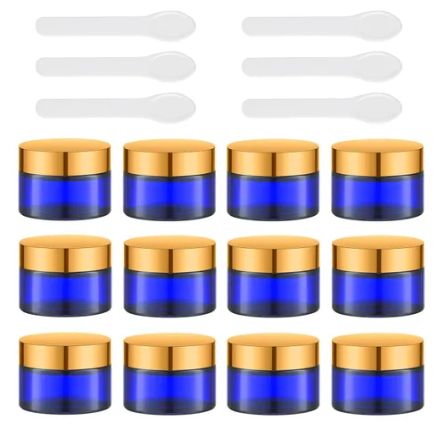 Vista 12 de Lil Ray - Tarros de crema de vidrio vacíos ámbar de 1 onza 12PCS Reusable Round Containers Jars for Facial Cream, Eye Cream with Black Lid, DIY