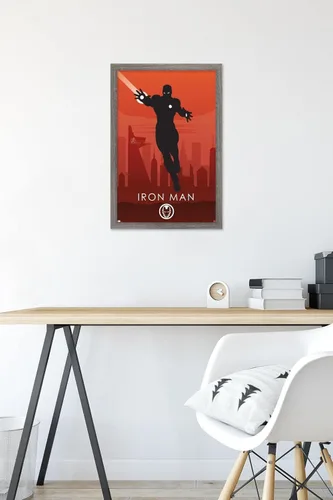Vista 6 de Trends International Marvel Heroic Silhouette - Póster de pared de Iron Man, 14.725 x 22.375 pulgadas, versión enmarcada de madera de granero