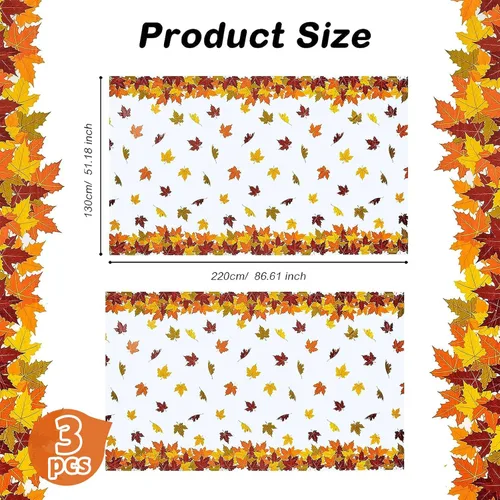 Vista 2 de Mantel de hojas de otoño de Acción de Gracias, hoja de arce, impermeable, rectangular, de plástico, para decoración de Acción de Gracias, cortina