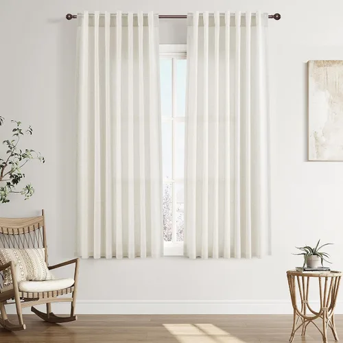 Vista 108 de Joywell - Cortinas de lino de 96 pulgadas de largo para sala de estar Natural