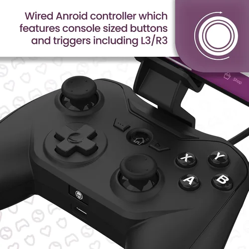 Vista 4 de Rotor Riot Gaming Controller for Android Wired Android Gamepad with Triggers Power Pass Through Charging D-Pad - Handheld Game Console Accessory