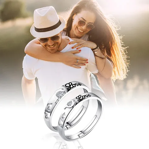 Vista 19 de Couples Rings Set Matching Promise Rings Adjustable Wedding Trendy Titanium Stainless Steel Rings for Couples Valentines Day Jewelry