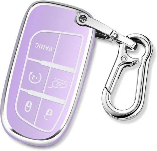 Vista 10 de QBUC Funda para llavero de Jeep con llavero de cuero TPU funda de protección compatible con llave inteligente Grand Cherokee Renegade (rosa)