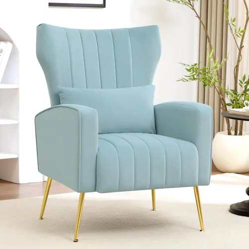 Vista 8 de Silla de Acento Moderna Tapizada para Sala de Estar, Silla con Brazo de Respaldo Alto con Patas de Metal Silla de Lectura Lumbar para Dormitorio