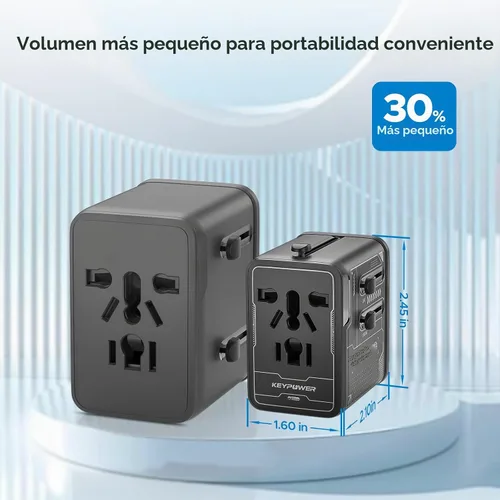 Vista 7 de Adaptador de viaje universal GaN de 30 W, cargador rápido 4 en 1, 2 USB-C