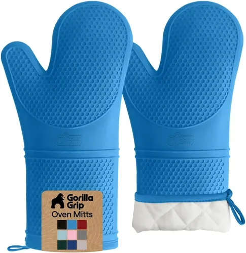 Vista 14 de GORILLA GRIP - Juego de guantes de horno de silicona suave sin BPA, guantes de cocina resistentes al calor e impermeables, forro de algodón grueso