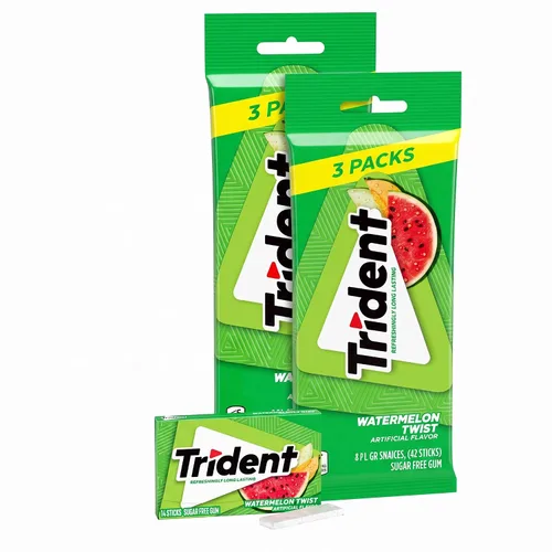 Vista 14 de Trident Goma de mascar de menta verde sin azúcar, 3 paquetes de 14 piezas (42 piezas en total)