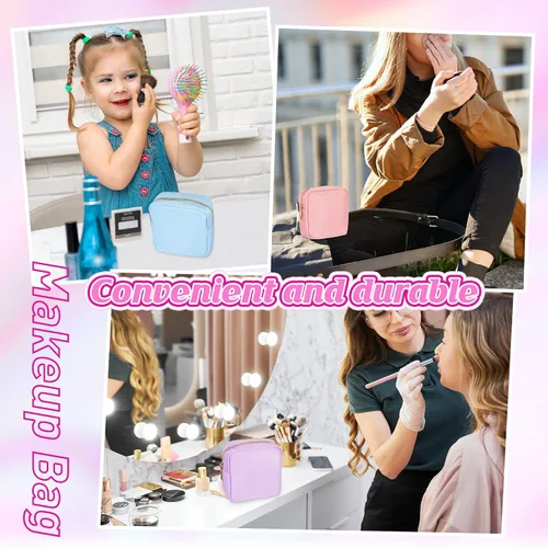 Vista 5 de Sweetude 6 piezas Bolsa de maquillaje de nailon, neceser de viaje con cremallera, bolsa de cosméticos de nailon para bolso, organizador