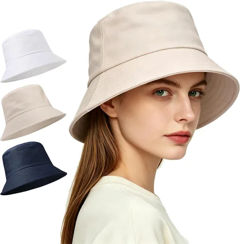Vista 19 de Paquete de 3 sombreros de verano unisex para actividades al aire libre 3 Negro/Blanco/Beige