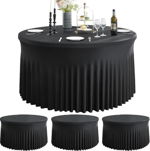 Vista 8 de Paquete de 6 manteles redondos de elastano azul bebé para mesa de 60 pulgadas, manteles elásticos de 120 pulgadas ajustables de 5 pies, manteles