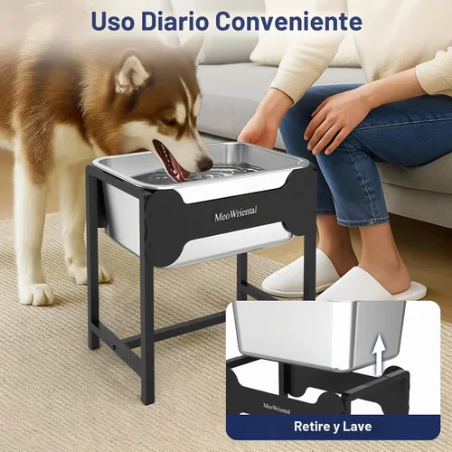 Vista 8 de Cuenco elevado de agua para perros de 2.5 galones para razas grandes, cuenco de agua grande de acero inoxidable elevado de 14.2 pulgadas de alto