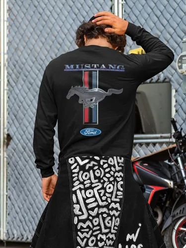 Vista 4 de Ford Mustang Pony Racing Stripe 5.0 Muscle Shelby - Camiseta de manga larga con estampado frontal y espalda