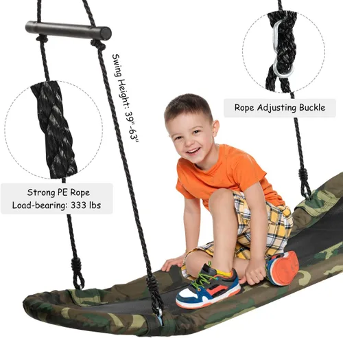 Vista 3 de Costzon Skycurve Columpio de árbol de plataforma, columpio rectangular de surf con asas, cuerdas para colgar en altura ajustable, borde acolchado