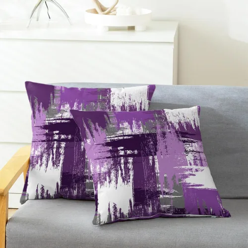 Vista 2 de CaliTime Fundas de almohada decorativas de 16 x 16 pulgadas, paquete de 2 fundas de cojín acogedoras de vellón entrelazadas con pinceladas de Morado