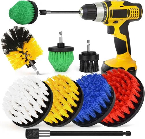 Vista 10 de Juego de accesorios de cepillo de taladro, paquete de 7 cepillos de limpieza eléctrica de 1/4 pulgadas + varilla larga extendida, accesorio