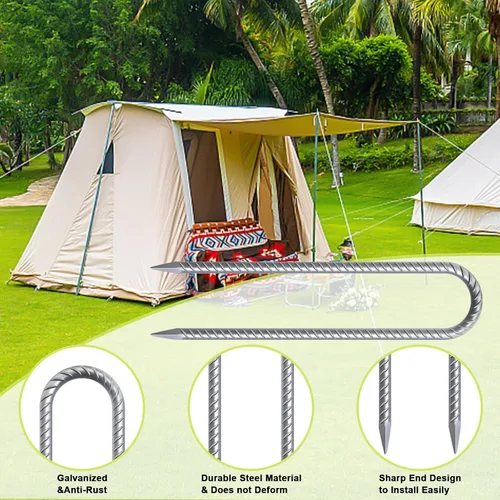 Vista 3 de AAGUT Juego de 6 estacas para trampolín de 12 pulgadas, kit de anclaje de amarre para trampolín de 3/8 pulgadas, resistente al viento, accesorios
